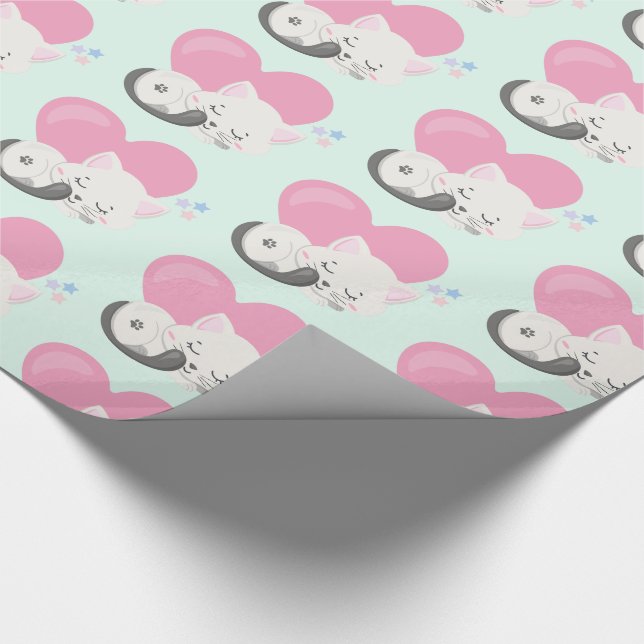 Sweet Kitty Cat Sleeping with a Big Heart in Back Wrapping Paper (Corner)