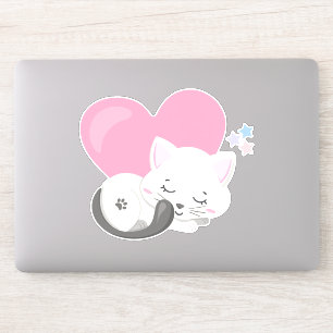 Sweet Kitty Cat Sleeping with a Big Pink Heart