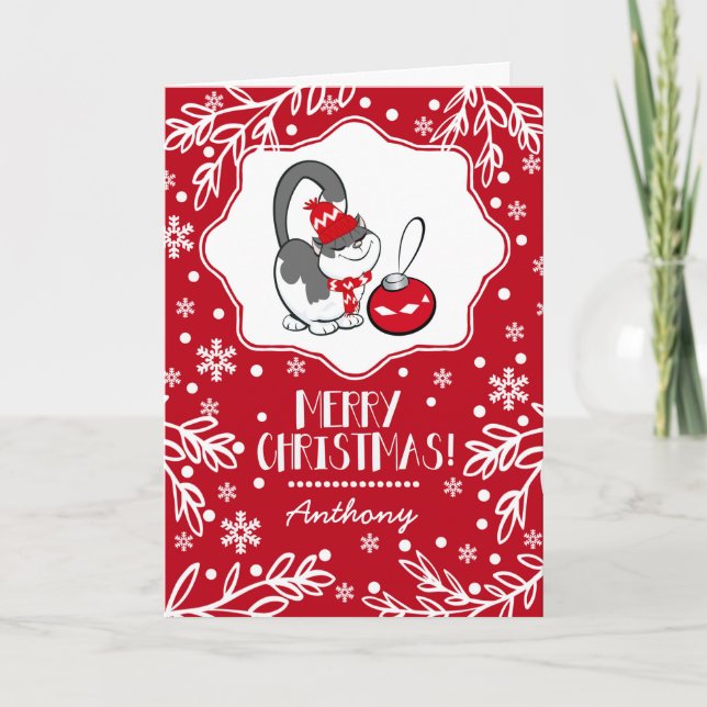 Sweet Kitty | Custom Name Christmas Cards for kids (Front)