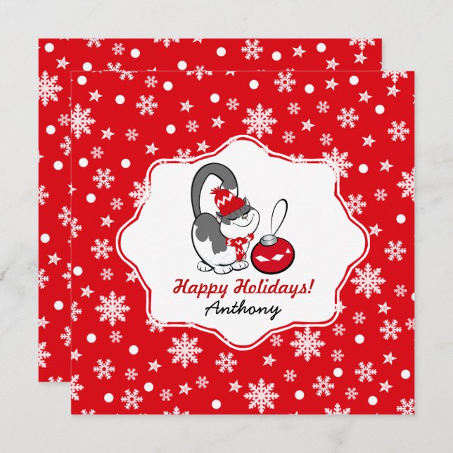Sweet Kitty | Custom Name Christmas Cards for kids (Front/Back)