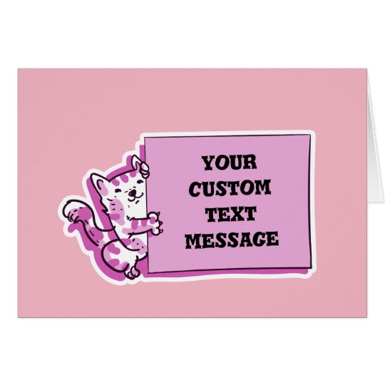 sweet kitty holds blank banner cartoon card
