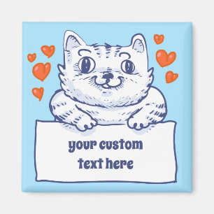 sweet kitty holds blank banner cartoon magnet