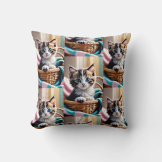 Sweet Kitty in a Basket – Cozy Pillow