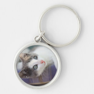 Sweet Kitty In Plaid Bed Keychain
