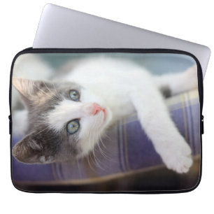 Sweet Kitty In Plaid Bed Laptop Sleeve