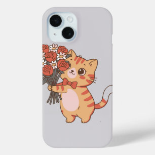 Sweet Kitty with Rose Bouquet iPhone 15 Case