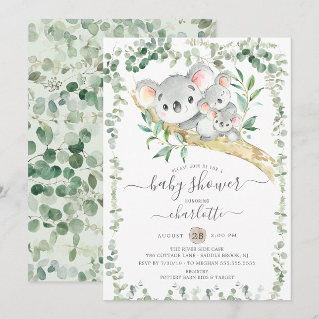 Sweet Koala Bears Twins Baby Shower Invitation (Front/Back)