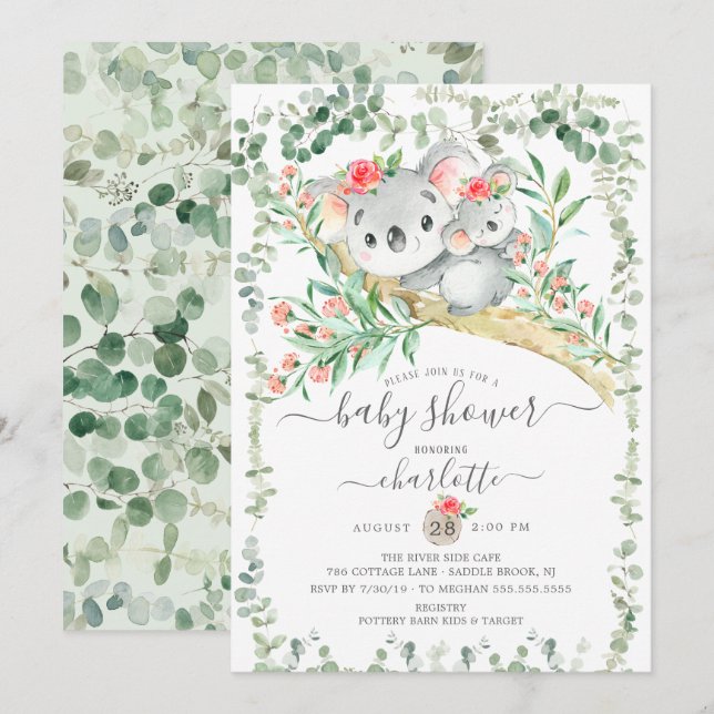 Sweet Koala Oear Girls Baby shower Invitation (Devant / Derrière)