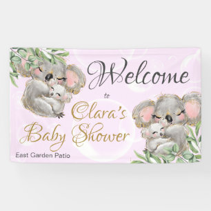 Sweet Koalas Baby Shower Pink Welcome Banner