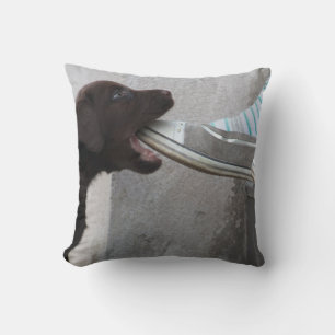 Sweet Labrador Puppy Gnawing On A Shoe Throw Pillow