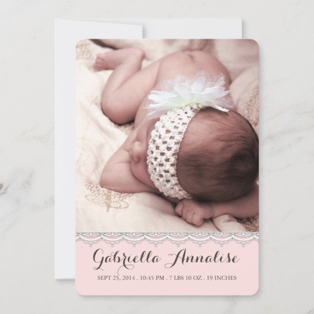 Sweet Lace Baby Girl Photo Birth Announcement (Front)