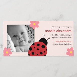 Sweet Ladybug Baby Girl Birth Announcement