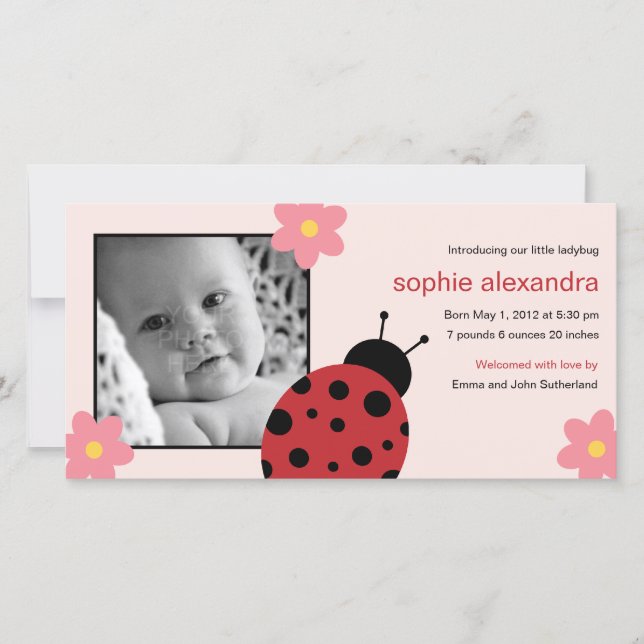 Sweet Ladybug Baby Girl Faire-part de naissance (Devant)