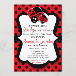 Sweet Ladybug Girl Baby Shower Invitation