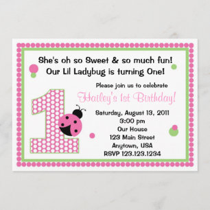 Sweet Ladybug Pink Birthday Invitation