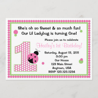 Sweet Ladybug Pink Birthday Invitation