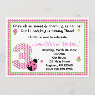 Sweet Ladybug Three Invitation