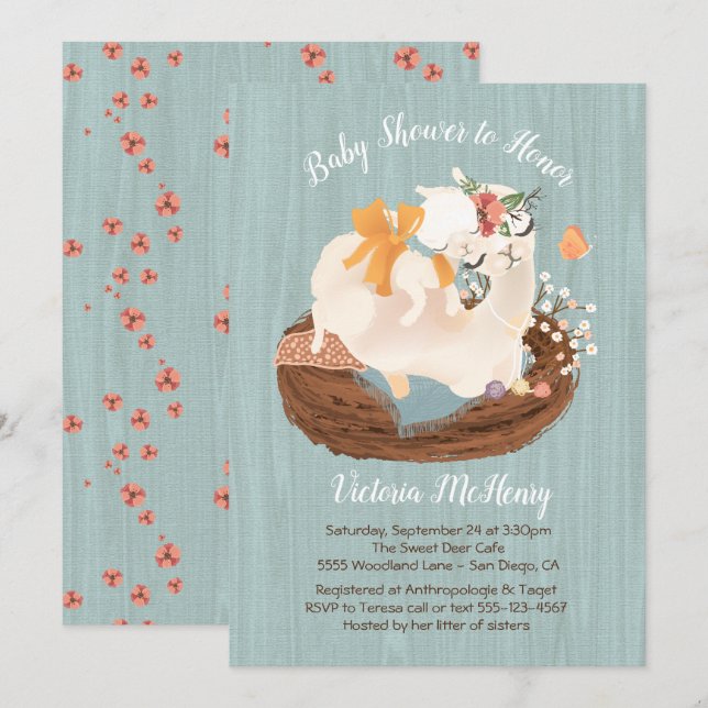 Sweet lama et Momma Baby shower Invitations (Devant / Derrière)