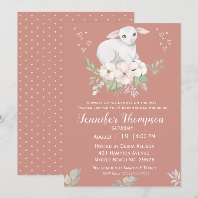 Sweet Lamb Greenery Baby Shower Invitation (Front/Back)