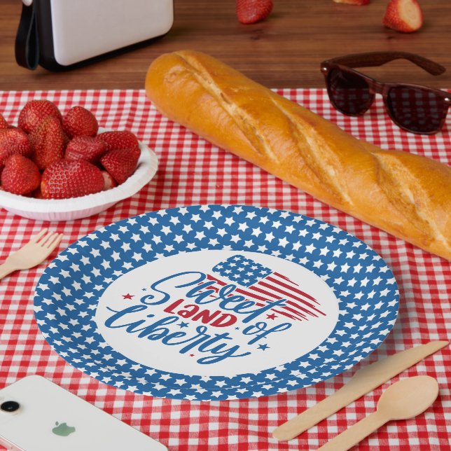 Sweet Land of Liberty Blue Stars Patriotic Paper Plate (Picnic)