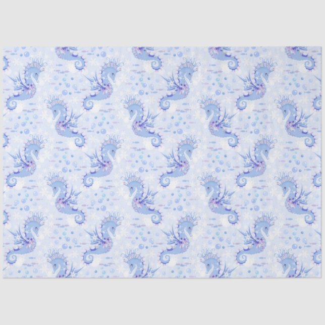Sweet Lavender Blue Seahorse Nautical Ocean Tissue Paper (Front)