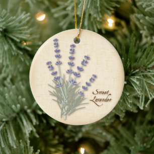 Sweet Lavender Herb and Flowers Ceramic Ornament