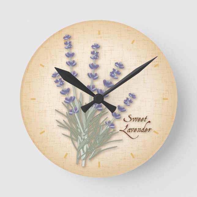 Sweet Lavender Herb and Flowers Round Clock (Front)