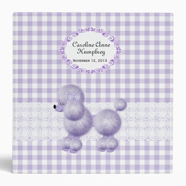 Sweet Lavender Poodle Chequered Custom Baby Album Binder (Front)
