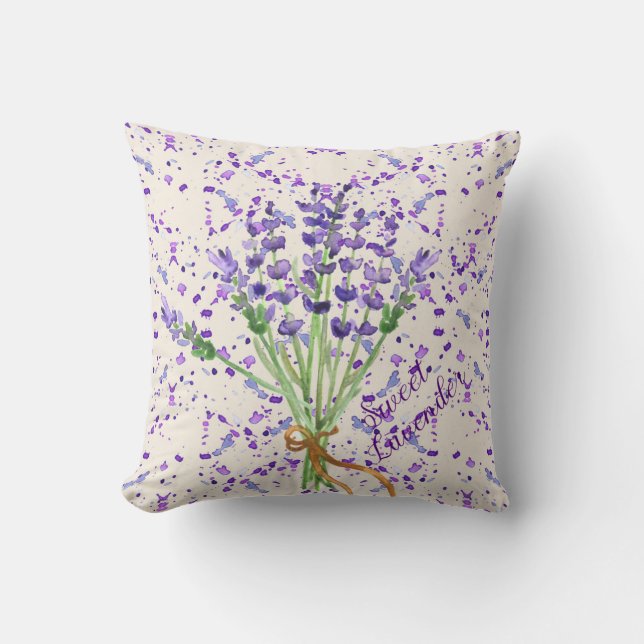 Sweet Lavender Purple Flower Bouquet Throw Pillow (Front)