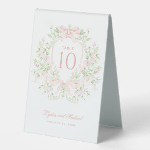 Sweet Leaf Crest with Pink Bows   Table Number