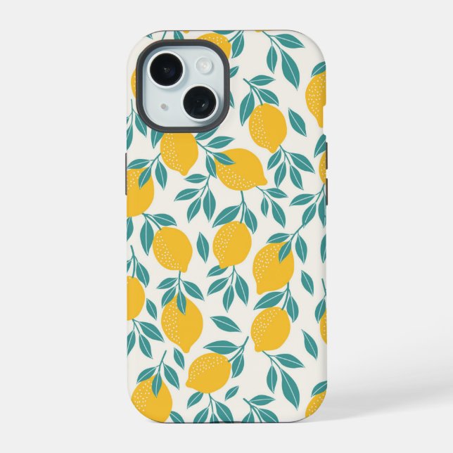 Sweet Lemon Branches Pattern iPhone 15 Case (Back)
