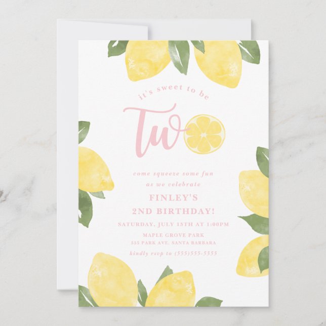 Sweet Lemons 2nd Birthday Invitation (Front)