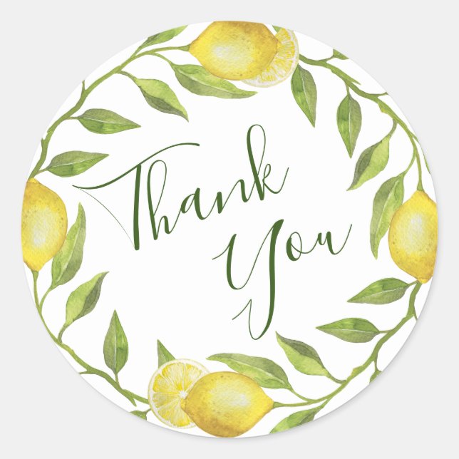 Sweet Lemons  & Greenery Watercolor Wedding Classic Round Sticker (Front)
