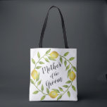 Sweet Lemons Wreath Gift Mother of the Groom Tote Bag<br><div class="desc">Watercolor Lemons Wreath "mother of the groom" script and custom name on the back,  elegant and romantic,  great personalized gifts for mother of the groom.  For further customization,  please click the "customize further" link and use our design tool to modify this template. 
 If you need help,  please contact me.</div>