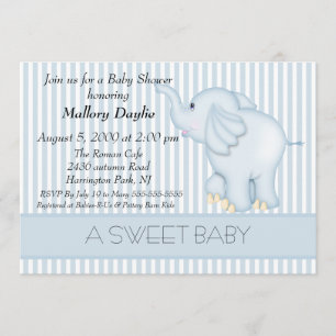 Sweet Light Blue Elephant Boy Baby Shower Invitation