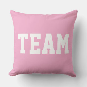 Sweet Light Pink Athletic Sporty TEAM White Text Throw Pillow