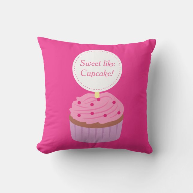 Sweet like Cupcake, Pink, For Girls Throw Pillow (Front)