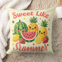 Sweet Like Summer Cute Fruit Friends Throw Pillow