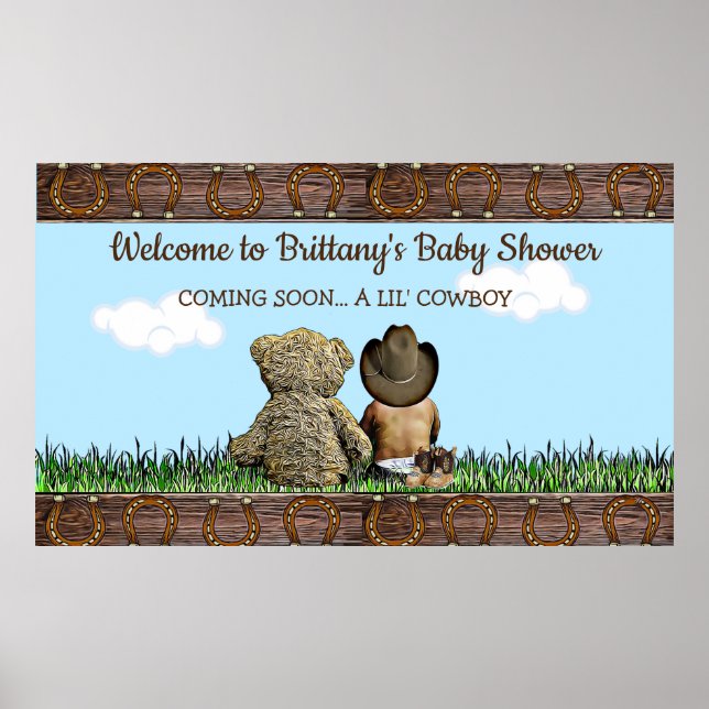 Sweet Lil Ethnic Baby Cowboy and Teddy Bear Poster (Front)