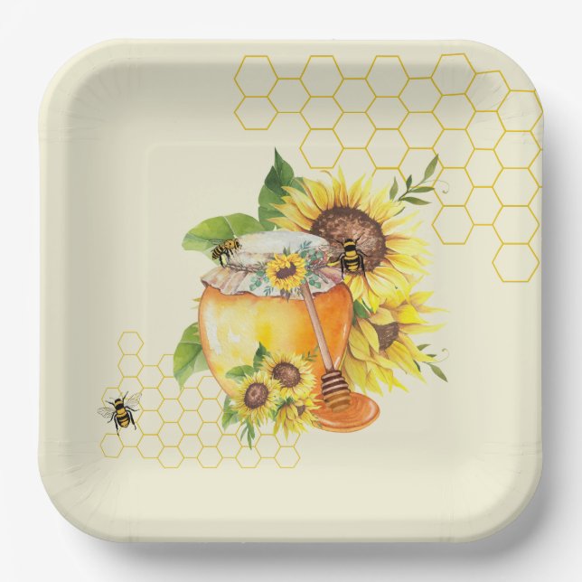 Sweet lil honey pot honeycomb & bee’s  paper plate (Front)