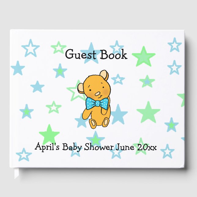 Sweet Lil Teddy Bear Boy's Baby Shower Guest Book (Front)
