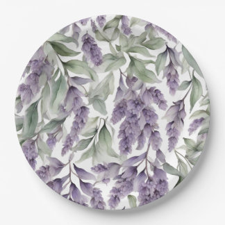 Sweet lilac and sage watercolor paper plate