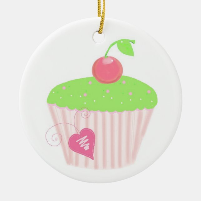Sweet Lime Cupcake Ceramic Ornament (Front)