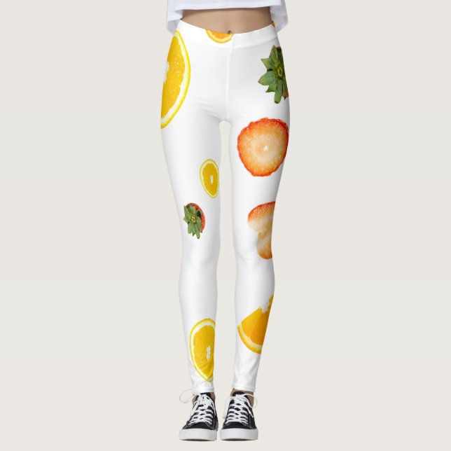 Sweet lime, kiwi, & lichee pattern on white leggings (Front)