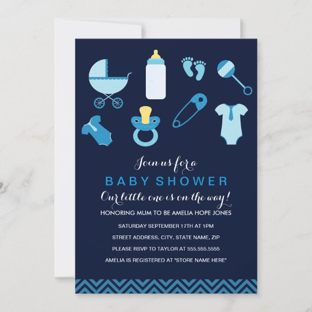Sweet Little Baby Boy Blue Baby Shower Invite (Front)