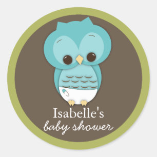 Sweet Little Baby Boy Owl Favour Sticker