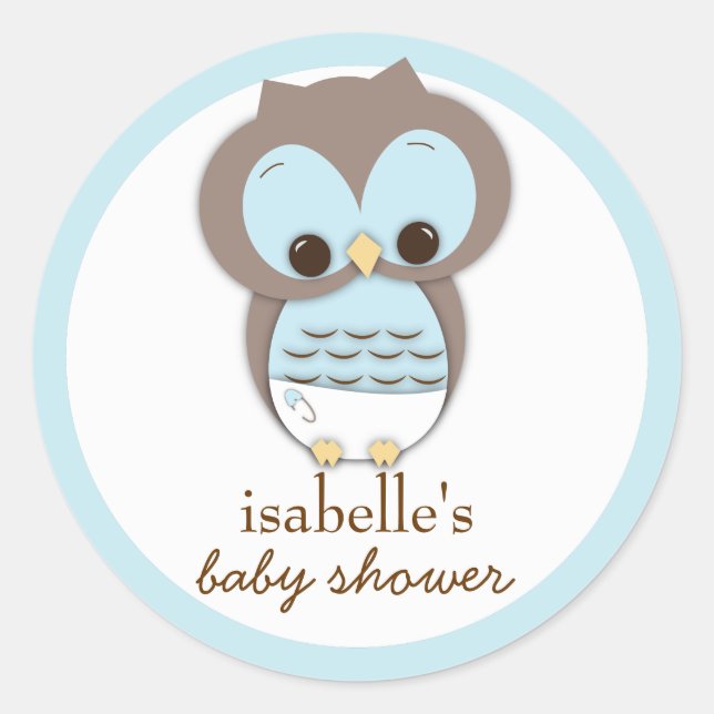 Sweet Little Baby Boy Owl Favour Sticker (Front)
