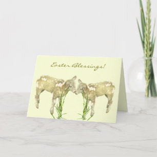 Sweet Little Baby Lambs on Yellow Easter Card