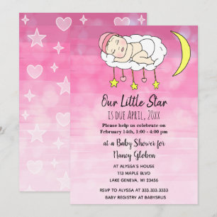 Sweet little Baby pink stars and moons girls Invitation