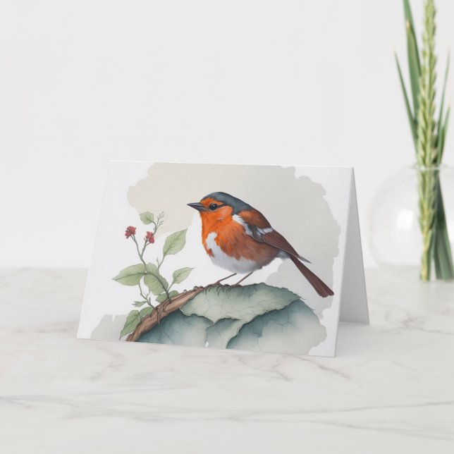 Sweet Little Bird on a Tree Branch Blank Greeting Card (Front)